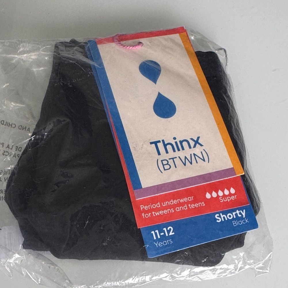🔥Thinx Black Shorty Panties Sz 11-12 New